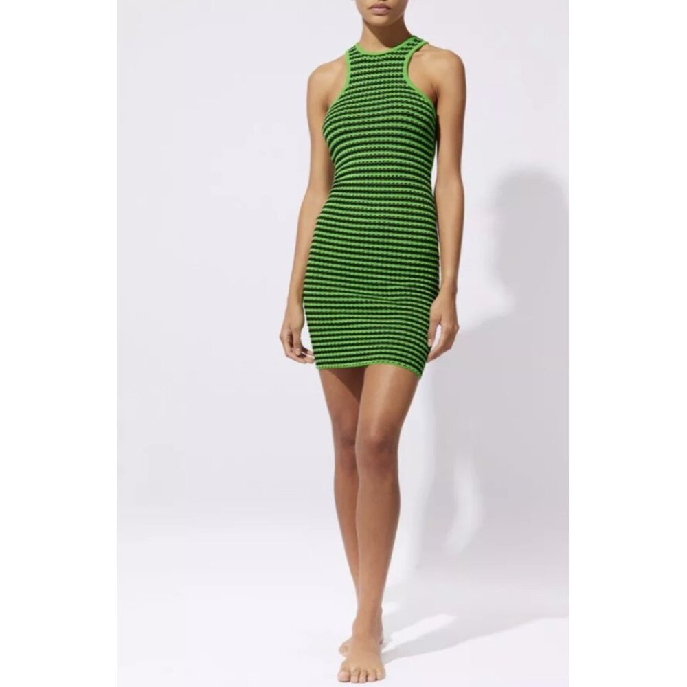 Solid & Striped The Sia Mini Dress Green / Black ( S )